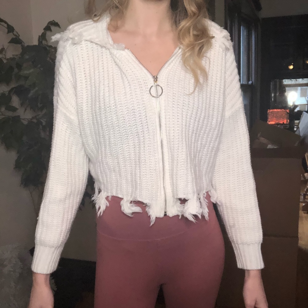 Cropped zip-up sweater